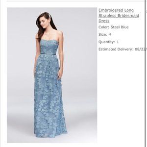 Oleg Cassini Embroidered Gown Steel Blue Size 4